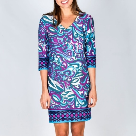 Dresses & Skirts - 3/4 Length Sleeve Blue Orchid Swirl Petals Dress